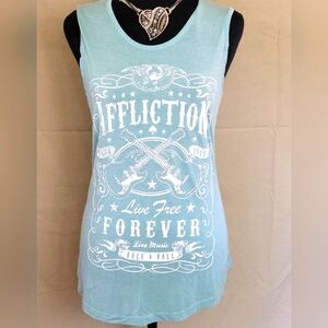 Affliction Green and Blue Graphic Tank Top